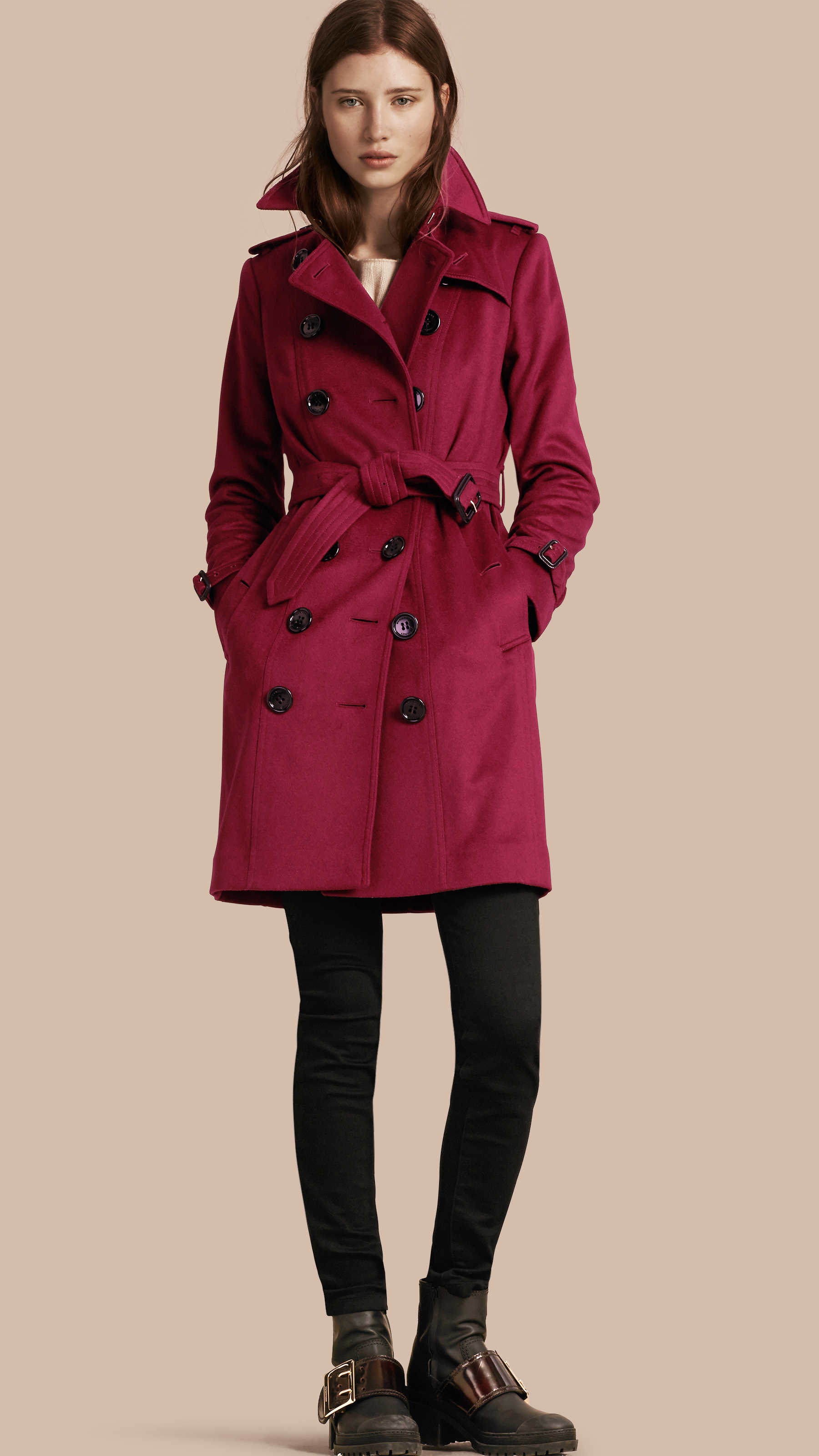 Burberry Sandringham Fit Cashmere Trench Coat Cherry Pink in Red ...